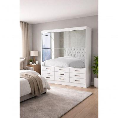 Guarda Roupa 9 Gavetas 3 Portas Espelhado Sunset-grand Line