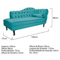 Kit Diva Recamier Diana 140cm Lado Esquerdo e 02 Poltronas Julia Suede Azul Turquesa