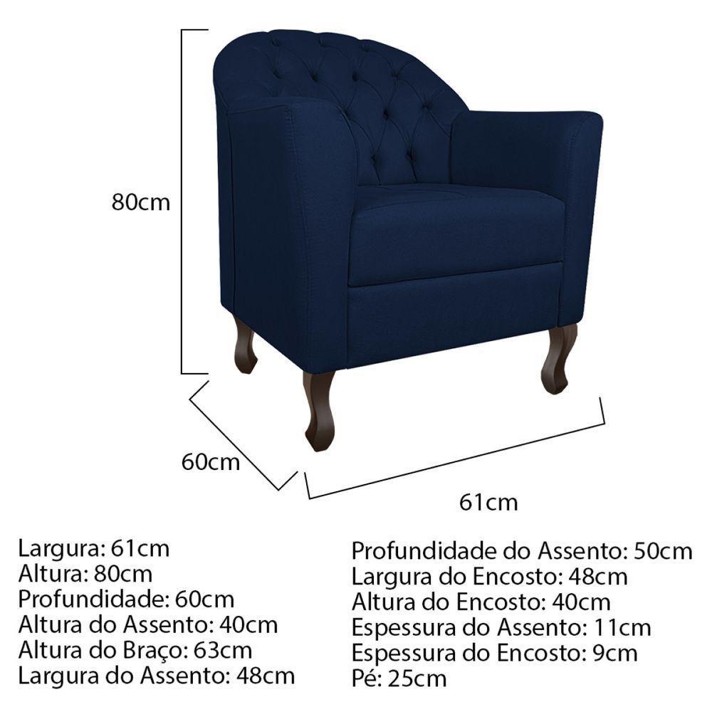 Kit Diva Recamier Diana 140cm Lado Esquerdo e 02 Poltronas Julia Suede Azul Marinho - 9
