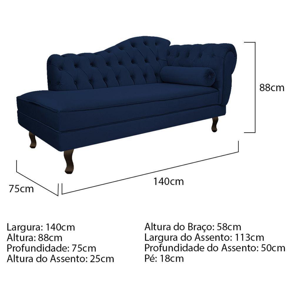 Kit Diva Recamier Diana 140cm Lado Esquerdo e 02 Poltronas Julia Suede Azul Marinho - 10