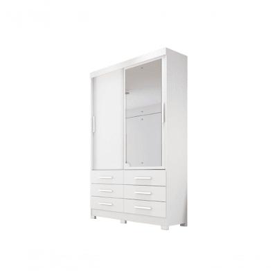 Guarda Roupa Solteiro Com Espelho 2 Portas 6 Gavetas - Capri-branco - Móveis Novo Horizonte