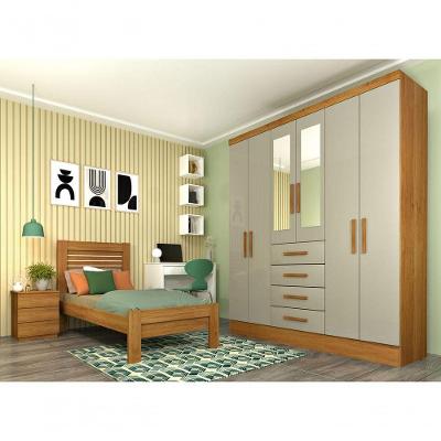 Guarda Roupa Casal Com Espelho 6 Portas 4 Gavetas - Arizona-cinamomo/off White - Tcil Móveis