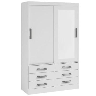 Guarda Roupa Solteiro Com Espelho 2 Portas 6 Gavetas - Meridian -branco - Móveis D'doro