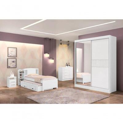 Guarda Roupa Solteiro 2 Portas 3 Gavetas - Atenas Ripado-branco - Móveis D'doro