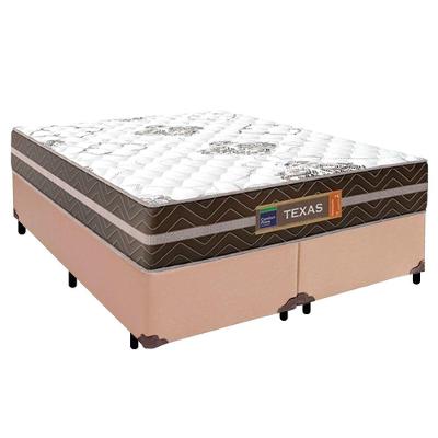 Cama Box Casal Bipartido Sintético + Colchão Molas Ensacadas Texas Prime Colchões 138x188x64cm Bege