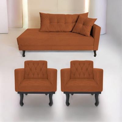 Kit Diva Recamier Azura 140cm Lado Esquerdo e 02 Poltronas Classic Suede Terracota