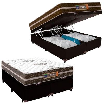 Cama Box Baú Casal Bipartido Sintético + Colchão Molas Ensacadas Texas Prime Colchões 138x188x67cm Preto