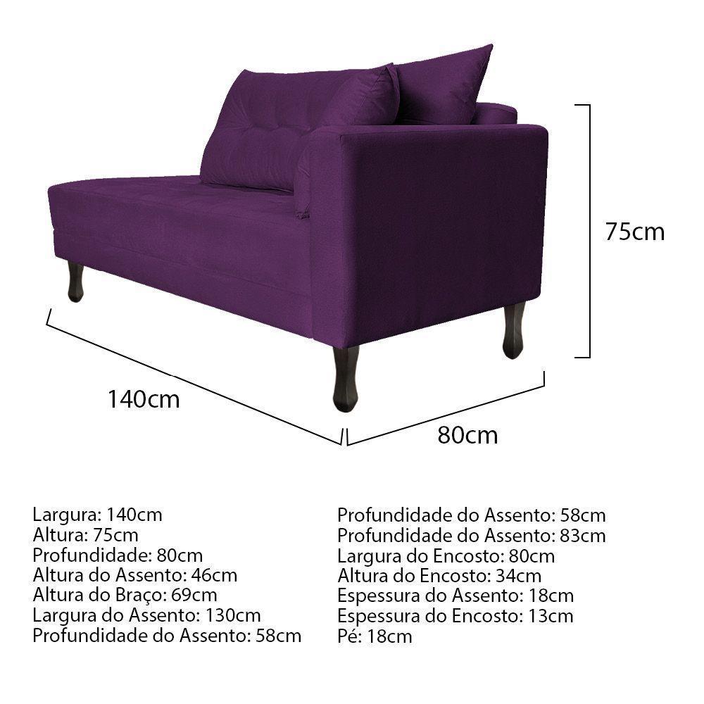 Kit Diva Recamier Azura 140cm Lado Esquerdo e 02 Poltronas Classic Suede Roxo - 4