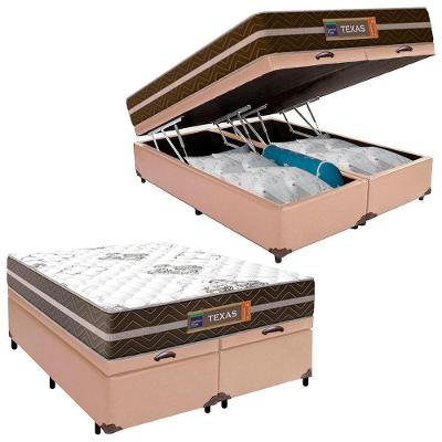 Cama Box Baú Casal Bipartido Sintético + Colchão Molas Ensacadas Texas Prime Colchões 138x188x67cm Bege