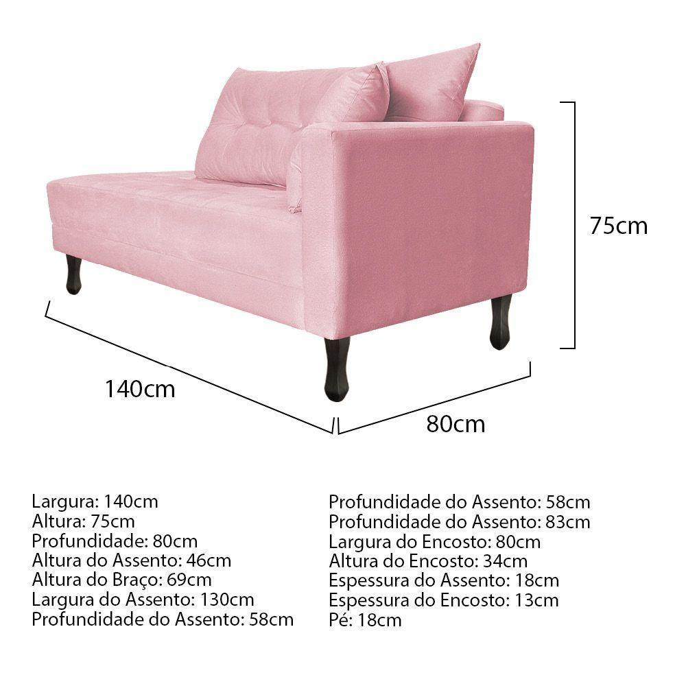 Kit Diva Recamier Azura 140cm Lado Esquerdo e 02 Poltronas Classic Suede Rosabebê - 4