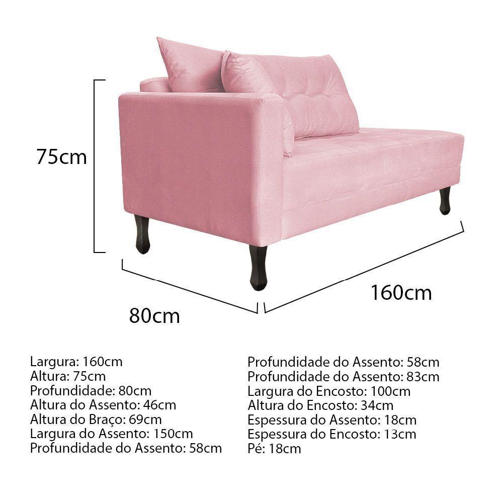 Kit Diva Recamier Azura 160cm Lado Direito e 02 Poltronas Classic Suede Rosabebê - 4