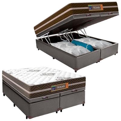 Cama Box Baú Casal Bipartido Sintético + Colchão Molas Ensacadas Texas Prime Colchões 138cm Suporta Até 120kg Por Pessoa