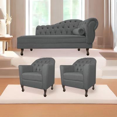 Kit Diva Recamier Diana 160cm Lado Esquerdo e 02 Poltronas Julia ano Cinza