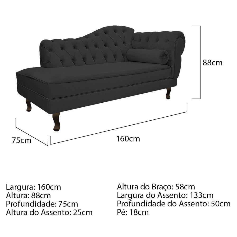 Kit Diva Recamier Diana 160cm Lado Esquerdo E 02 Poltronas Classic ano -   Preto - 6