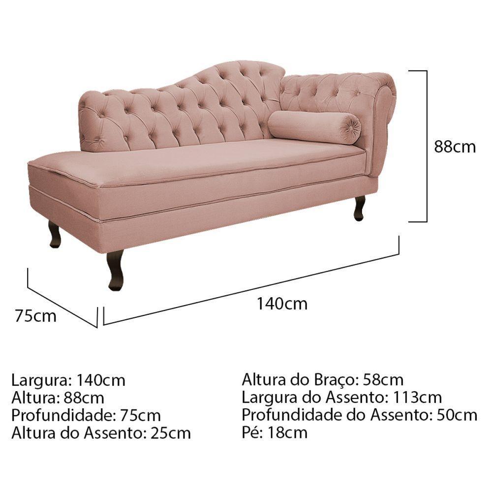 Kit Diva Recamier Diana 140cm Lado Esquerdo e 02 Poltronas Julia Suede Rosê - 3