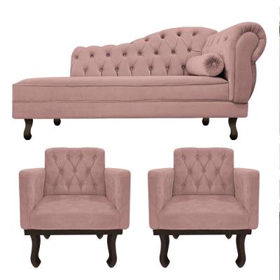 Kit Diva Recamier Diana 185cm Lado Esquerdo E 02 Poltronas Classic Linho -   Rosê