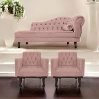 Kit Diva Recamier Diana 185cm Lado Esquerdo E 02 Poltronas Classic Linho -   Rosê - 7