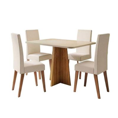 Conjunto Sala De Jantar Mesa 1,20m Moove 4 Cadeiras Veludo Milano Viero Madeirado / Marfim