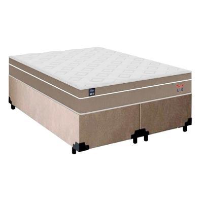 Cama Box Casal Bipartido Suede + Colchão Lis Molas Ensacadas Plumatex Bege 138cm - Suporta Até 120 Kg Por Pessoa