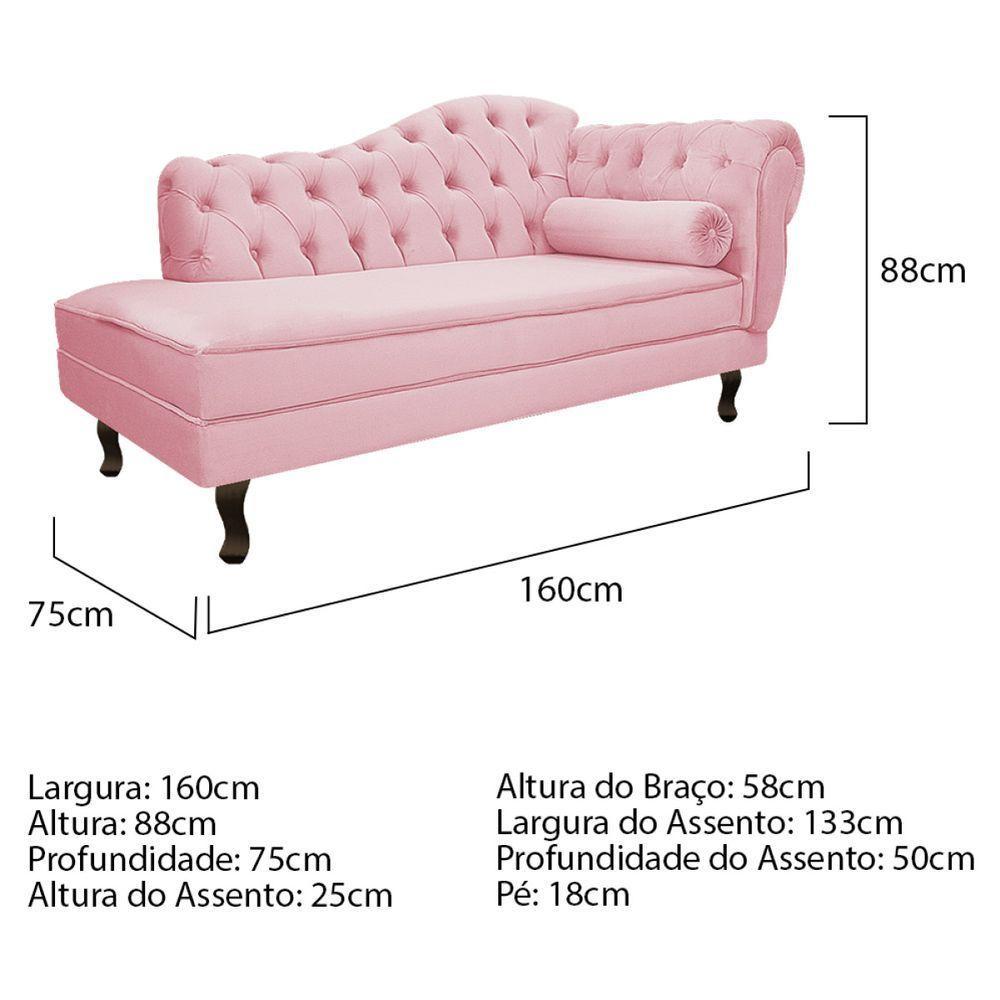 Kit Diva Recamier Diana 160cm Lado Esquerdo e 02 Poltronas Julia Suede Rosa Bebê - 3