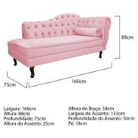 Kit Diva Recamier Diana 160cm Lado Esquerdo e 02 Poltronas Julia Suede Rosa Bebê - 5
