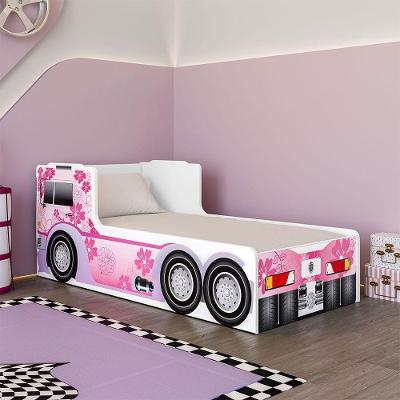 Cama Caminhão Solteiro Infantil Juvenil Com Cabeceira Peseira Estampadas Para Quarto Menino - Rosa