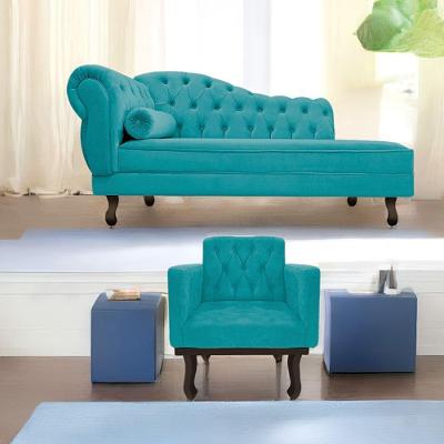 Kit Diva Recamier Diana 160cm Lado Direito e 01 Poltrona Classic Suede Azul Turquesa