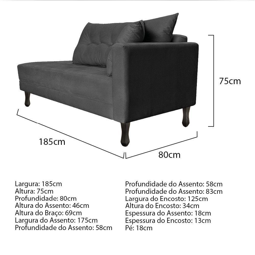Kit Diva Recamier Azura 185cm Lado Esquerdo e 02 Poltronas Classic Linho Cinza escuro - 4