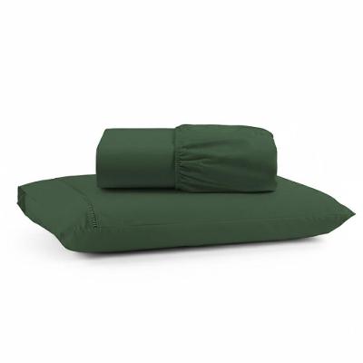 Jogo De Lençol Solteiro Premium Soft 600 Fios Micropercal Verde Escuro Ponto Palito Toque Macio 2 Peças