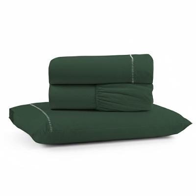 Jogo De Lençol Solteiro Premium Soft 600 Fios Micropercal Verde Escuro Ponto Palito Toque Macio 3 Peças