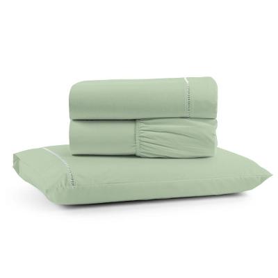 Jogo De Lençol Solteiro Premium Soft 600 Fios Micropercal Verde Ponto Palito Toque Macio 3 Peças
