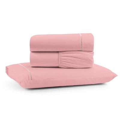 Jogo De Lençol Solteiro Premium Soft 600 Fios Micropercal Rosa Ponto Palito Toque Macio 3 Peças