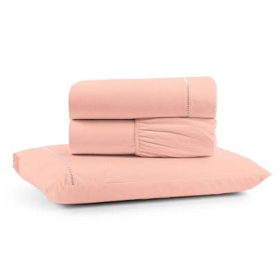 Jogo De Lençol Solteiro Premium Soft 600 Fios Micropercal Salmão Ponto Palito Toque Macio 3 Peças