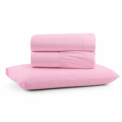 Jogo De Lençol Solteiro Premium Soft 600 Fios Micropercal Rosa Bebê Ponto Palito Toque Macio 3 Peças