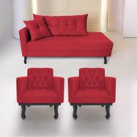 Kit Diva Recamier Azura 185cm Lado Direito e 02 Poltronas Classic Suede Vermelho - 1