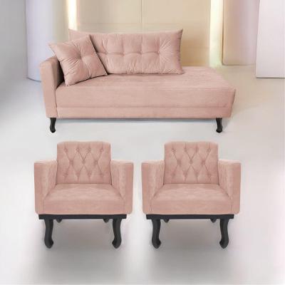 Kit Diva Recamier Azura 185cm Lado Direito e 02 Poltronas Classic Suede Rosê