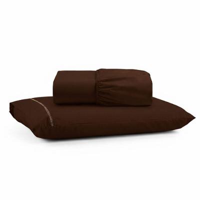 Jogo De Lençol Solteiro Premium Soft 600 Fios Micropercal Marrom Ponto Palito Toque Macio 2 Peças