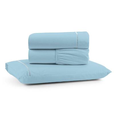 Jogo De Lençol Solteiro Premium Soft 600 Fios Micropercal Azul Claro Ponto Palito Toque Macio 3 Peças