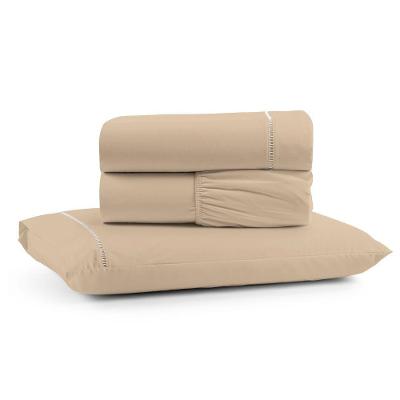 Jogo De Lençol Solteiro Premium Soft 600 Fios Micropercal Avelã Ponto Palito Toque Macio 3 Peças