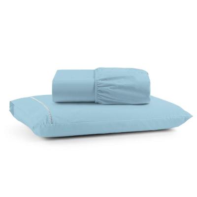 Jogo De Lençol Solteiro Premium Soft 600 Fios Micropercal Azul Claro Ponto Palito Toque Macio 2 Peças