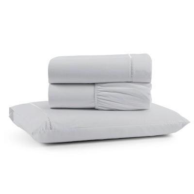 Jogo De Lençol Solteiro Premium Soft 600 Fios Micropercal Cinza Ponto Palito Toque Macio 3 Peças