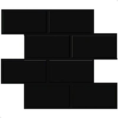 Pastilha Adesiva 3d Alto Relevo Decorativa Lorben Lavável Resinada Azulejo Preto Com Rejunte Preto