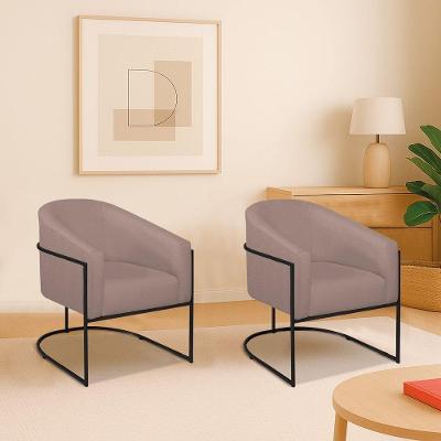 Kit 2 Poltronas Decorativa Jade Moderno Escritório Confortável Luxo Base De Ferro Preto Linho Rosê