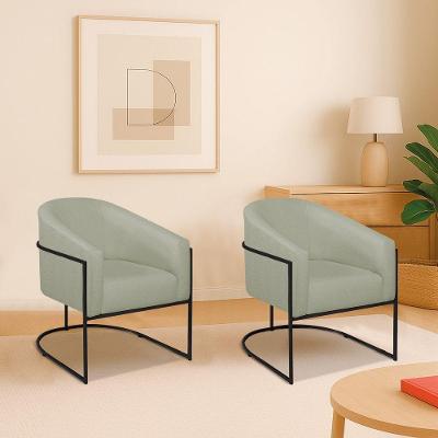 Kit 2 Poltronas Decorativa Jade Moderno Escritório Confortável Luxo Base De Ferro Preto Bouclé Verde Oliva