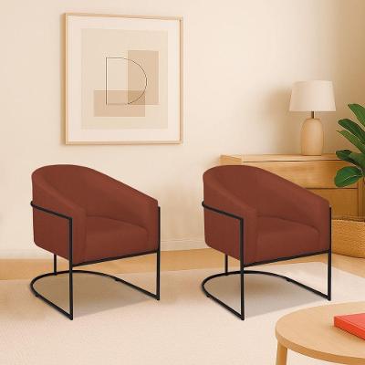 Kit 2 Poltronas Decorativa Jade Moderno Escritório Confortável Luxo Base De Ferro Preto Bouclé Terracota