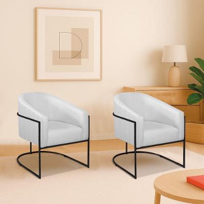 Kit 2 Poltronas Decorativa Jade Moderno Escritório Confortável Luxo Base De Ferro Preto Bouclé Branco