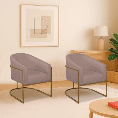 Kit 2 Poltronas Decorativa Jade Moderno Escritório Confortável Luxo Base De Ferro Dourado Linho Rosê