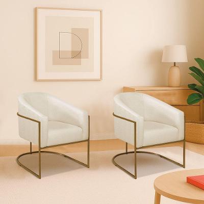 Kit 2 Poltronas Decorativa Jade Moderno Escritório Confortável Luxo Base De Ferro Dourado Bouclé Bege