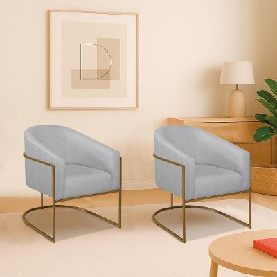 Kit 2 Poltronas Decorativa Jade Moderno Escritório Confortável Luxo Base De Ferro Dourado Bouclé Cinza