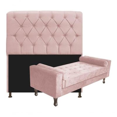 Kit Cabeceira Lady E Recamier Félix 140 Cm Casal Suede Rosê - Amarena Móveis Rosê Suede
